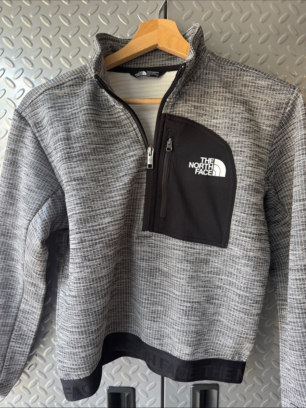 The North Face Kid's Gray Half-Zip Pullover with Black Chest Pocket